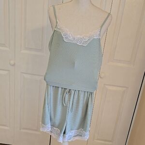 Mint Green Lace Trim Pajama Set